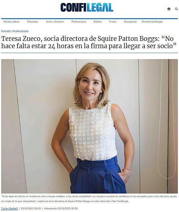 Teresa Zueco, socia directora de Squire Patton Boggs: No hace falta estar 24 horas en la firma para llegar a ser socio
